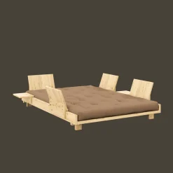 Karup Design Social Sovesofa Med 4 Stk. Rygstøtte, Sideborde & Madras 140x200 Mocca/Klarlakeret