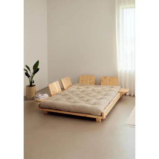 Karup Design Social Sovesofa Med 2 Stk. Rygstøtte, Sideborde & Madras 140x200 Mocca/Klarlakeret