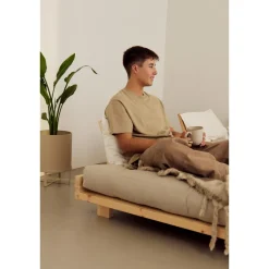 Karup Design Social Sovesofa Med 2 Stk. Rygstøtte, Sideborde & Madras 140x200 Mocca/Klarlakeret