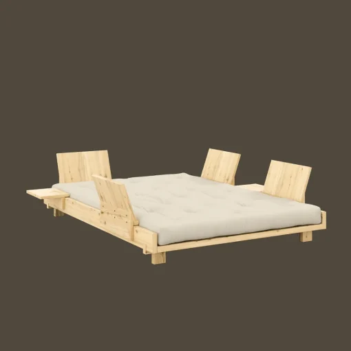 Karup Design Social Sovesofa Med 4 Stk. Rygstøtte, Sideborde & Madras 140x200 Beige/Klarlakeret