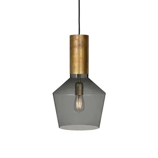 Konsthantverk Fenomen Bred Pendel - Røgfarvet Glas & Messing