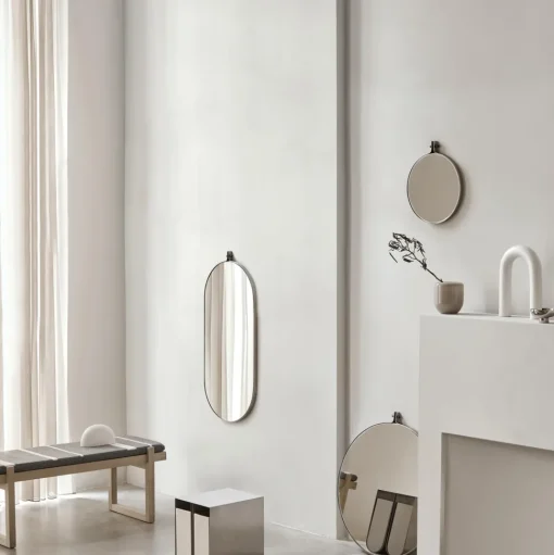 Kristina Dam Studio Dowel Round Spejl Stort Stål/Valnød