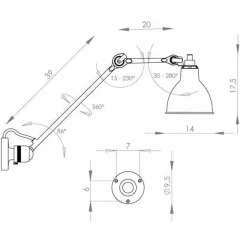 Lampe Gras N304 L40 Váglampe Mat Sort & Rød Hardwired