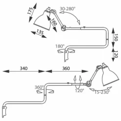 Lampe Gras N303 Váglampe Mat Sort & Rød