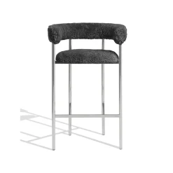 Møbel Copenhagen Font Barstol med Armlán 65 cm Sheepskin Grå/Poleret Stål Stel