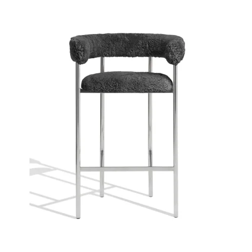 Møbel Copenhagen Font Barstol med Armlán 65 cm Sheepskin Grå/Poleret Stål Stel