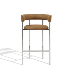 Møbel Copenhagen Font Barstol med Armlán 75 cm Dunes Cognac/Poleret Stål Stel