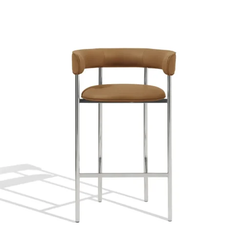 Møbel Copenhagen Font Barstol med Armlán 75 cm Dunes Cognac/Poleret Stål Stel