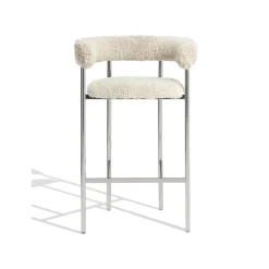 Møbel Copenhagen Font Barstol med Armlán 65 cm Sheepskin Oyster/Poleret Stål Stel