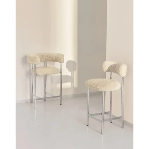 Møbel Copenhagen Font Barstol 65 cm Sheepskin Honey/Poleret Stål Stel