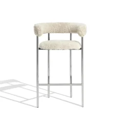 Møbel Copenhagen Font Barstol med Armlán 75 cm Sheepskin Oyster/Poleret Stål Stel