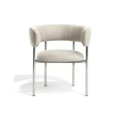 Møbel Copenhagen Font Spisebordsstol med Armlán Beige Boucle Elle 0200/Poleret Stål Stel
