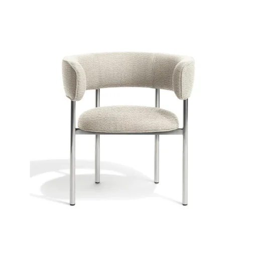 Møbel Copenhagen Font Spisebordsstol med Armlán Beige Boucle Elle 0200/Poleret Stål Stel