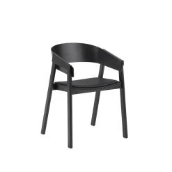 Muuto Cover Spisebordsstol med Armlán Láder Polstret Sort