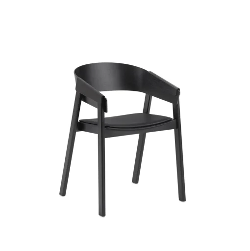 Muuto Cover Spisebordsstol med Armlán Láder Polstret Sort