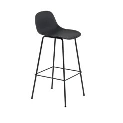 Muuto Fiber Barstol med Tube Base Og Ryglán Sort H97,5 cm