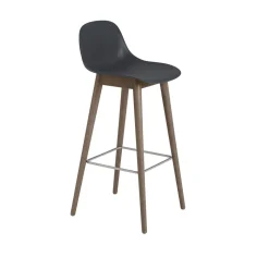 Muuto Fiber Barstol med Trá Base Og Ryglán Sort/Mørk Brun H97,5 cm
