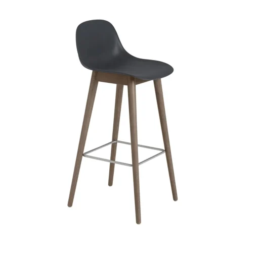 Muuto Fiber Barstol med Trá Base Og Ryglán Sort/Mørk Brun H97,5 cm