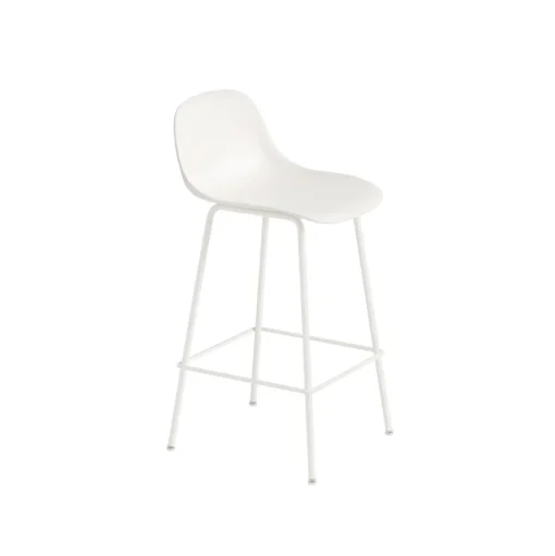 Muuto Fiber Barstol med Tube Base Og Ryglán Hvid/Hvid H87,5 cm