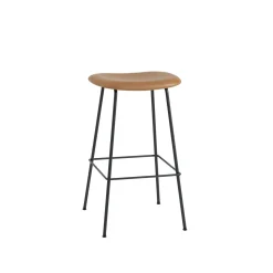 Muuto Fiber Barstol med Tube Base Láder Polstret Cognac/Sort H76 cm