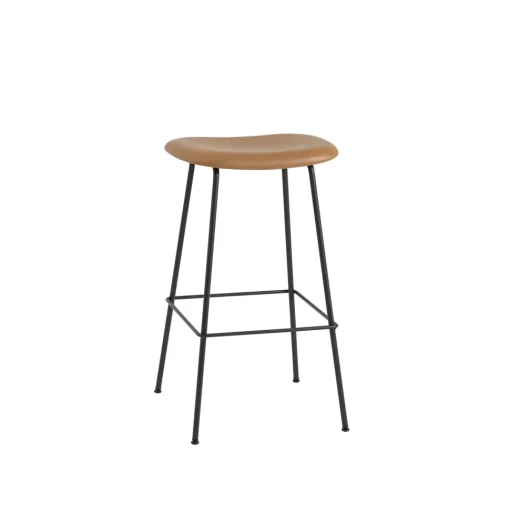 Muuto Fiber Barstol med Tube Base Láder Polstret Cognac/Sort H76 cm