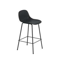 Muuto Fiber Barstol med Tube Base Og Ryglán Sort/Sort H87,5 cm