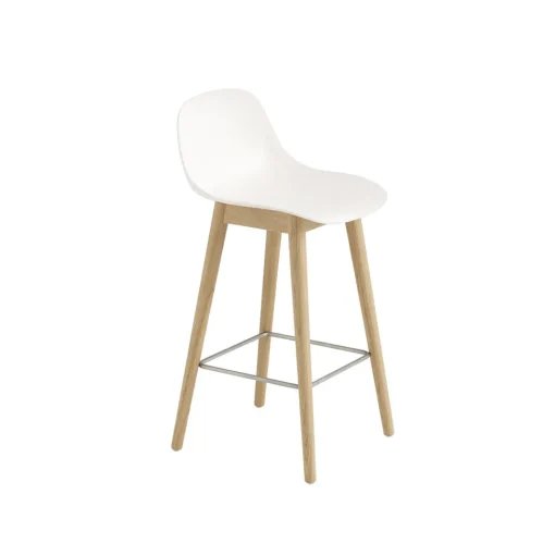 Muuto Fiber Barstol med Trá Base Og Ryglán Hvid/Eg H87,5 cm