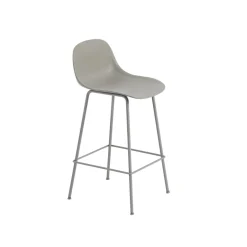 Muuto Fiber Barstol med Tube Base Og Ryglán Grå/Grå H87,5 cm