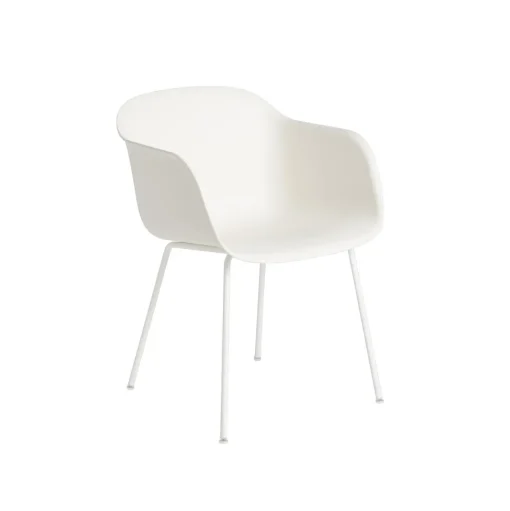 Muuto Fiber Spisebordsstol med Armlán og Tube Base Hvid