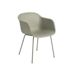 Muuto Fiber Spisebordsstol med Armlán og Tube Base Støvet Grøn