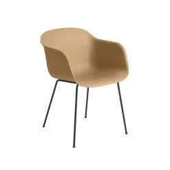 Muuto Fiber Spisebordsstol med Armlán og Tube Base Ochre/Sort