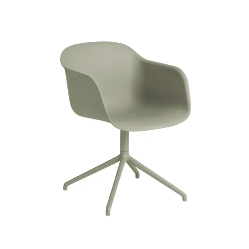 Muuto Fiber Spisebordsstol med Armlán og Swivel Base Støvet Grøn