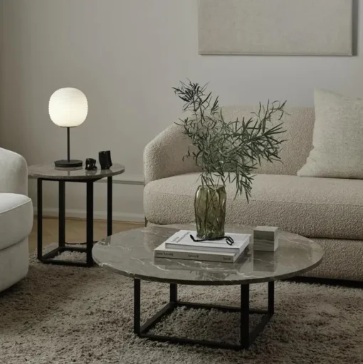 New Works Florence SidebordØ50 Hvid Viola Marmor med Hvid Stel