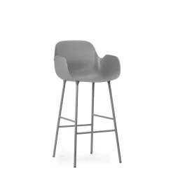 Normann Copenhagen Form Barstol med Ryglán og Armlán H75 cm Grå/Grå Stål