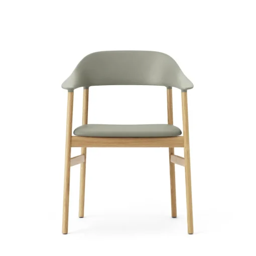 Normann Copenhagen Herit Spisebordsstol med Armlán Láder Polstret Egetrá/ Støvet Grøn