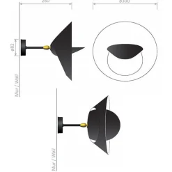 Serge Mouille Applique Saturne 1 Váglampe Sort & Messing