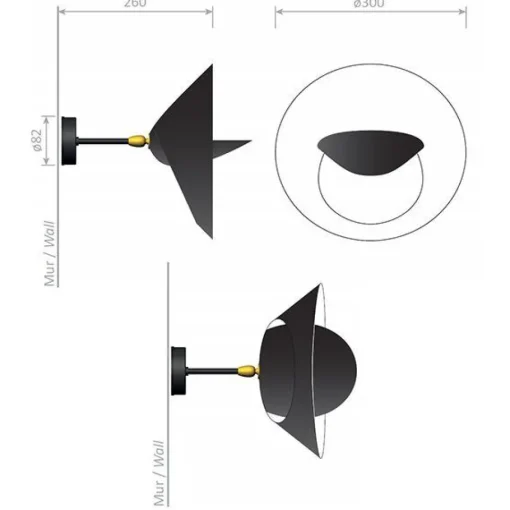 Serge Mouille Applique Saturne 1 Váglampe Sort & Messing