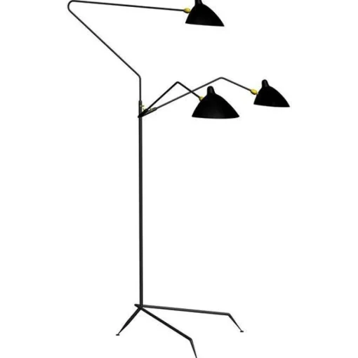 Serge Mouille Lampadaire 3 Gulvlampe Sort & Messing