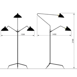 Serge Mouille Lampadaire 3 Gulvlampe Sort & Messing