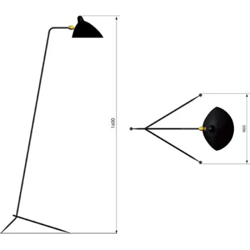 Serge Mouille Lampadaire 1 Droit Gulvlampe Sort & Messing