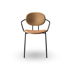 Sibast Furniture Piet Hein Spisebordsstol Sort med Armlán Cognac Láder