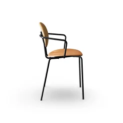 Sibast Furniture Piet Hein Spisebordsstol Sort med Armlán Cognac Láder