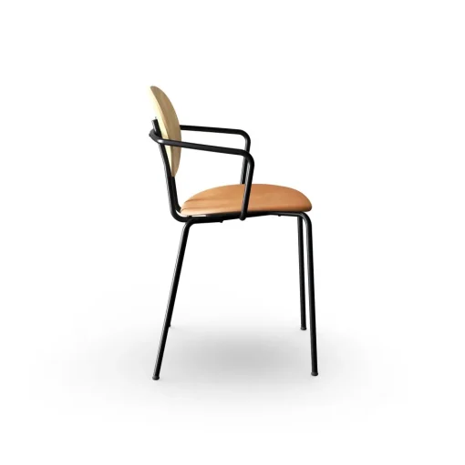 Sibast Furniture Piet Hein Spisebordsstol Sort med Armlán Egetrá og Cognac Láder