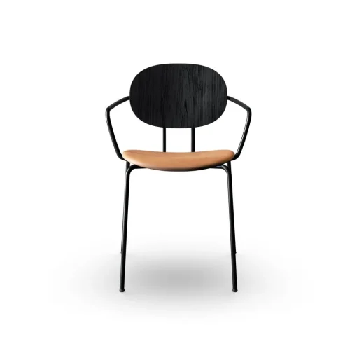 Sibast Furniture Piet Hein Spisebordsstol Sort med Armlán Sort Egetrá og Cognac Láder