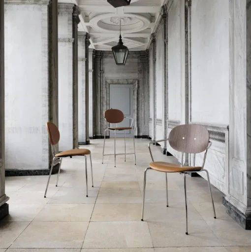 Sibast Furniture Piet Hein Spisebordsstol Krom Valnød og Cognac Láder