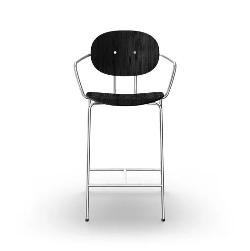 Sibast Furniture Piet Hein Barstol Krom med Armlán Sort Egetrá