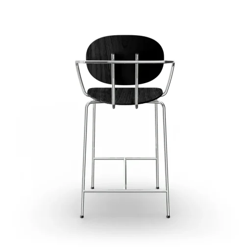 Sibast Furniture Piet Hein Barstol Krom med Armlán Sort Egetrá