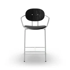 Sibast Furniture Piet Hein Barstol Krom med Armlán Sort Egetrá og Sort Láder