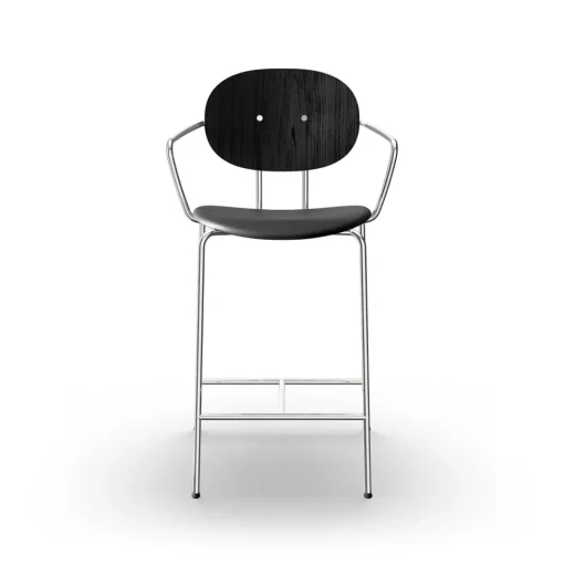 Sibast Furniture Piet Hein Barstol Krom med Armlán Sort Egetrá og Sort Láder