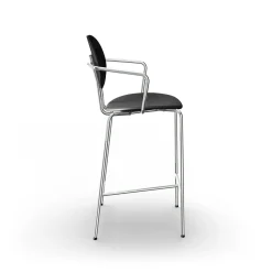 Sibast Furniture Piet Hein Barstol Krom med Armlán Sort Egetrá og Sort Láder